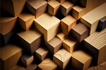 Poster - Wooden cube blocks pattern background. Generative Ai