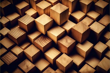 Poster - Wooden cube blocks pattern background. Generative Ai
