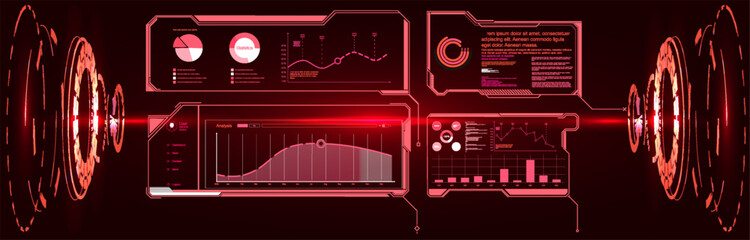 Poster - Head-up display elements for the web and app. Futuristic user interface. set of black and white infographic elements.