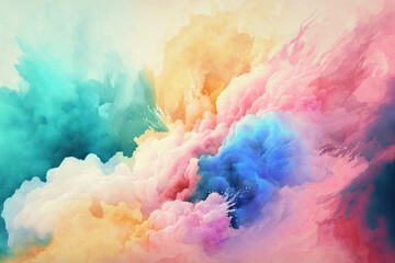 Wall Mural - Watercolor texture clouds, misty soft colors wavy background, artistic illustration backdrop, generative ai