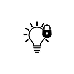 Poster - Patent idea, patented solution locked. Patent icon with light bulb and padlock isolated on white background