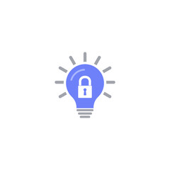 Poster - Patent idea, patented solution locked. Patent icon with light bulb and padlock isolated on white background