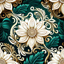 Vector Seamless Pattern Exquisite Floral Gold Patterns On A White And Emerald Background