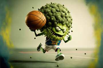 Wall Mural - Marijuana nug charactr playing basketball  -AI Generated