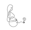 Mother silhouette body with question mark as line drawing picture on white