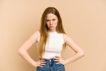 Wall Mural - Young redhead woman cut out isolated sad, serious face, feeling miserable and displeased.