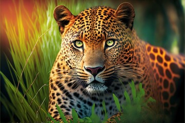 leopard close-up resting looking away from camera illustration generative ai