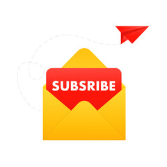 Poster - Subscription to the newsletter, news, offers, promotions. Letter in an envelope. Email notification concept. Subscribe email newsletter, social media marketing banner. Vector illustration