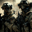 Concept art illustration of army soldiers on war, close up, ai generated V1