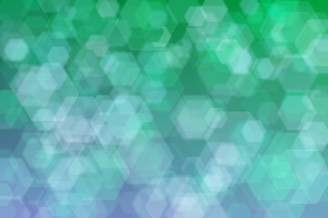 Wall Mural - irish green and faded blue abstract defocused background, hexagon shape bokeh pattern