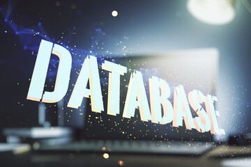 Poster - Double exposure of creative Database word hologram on laptop background, research and development concept