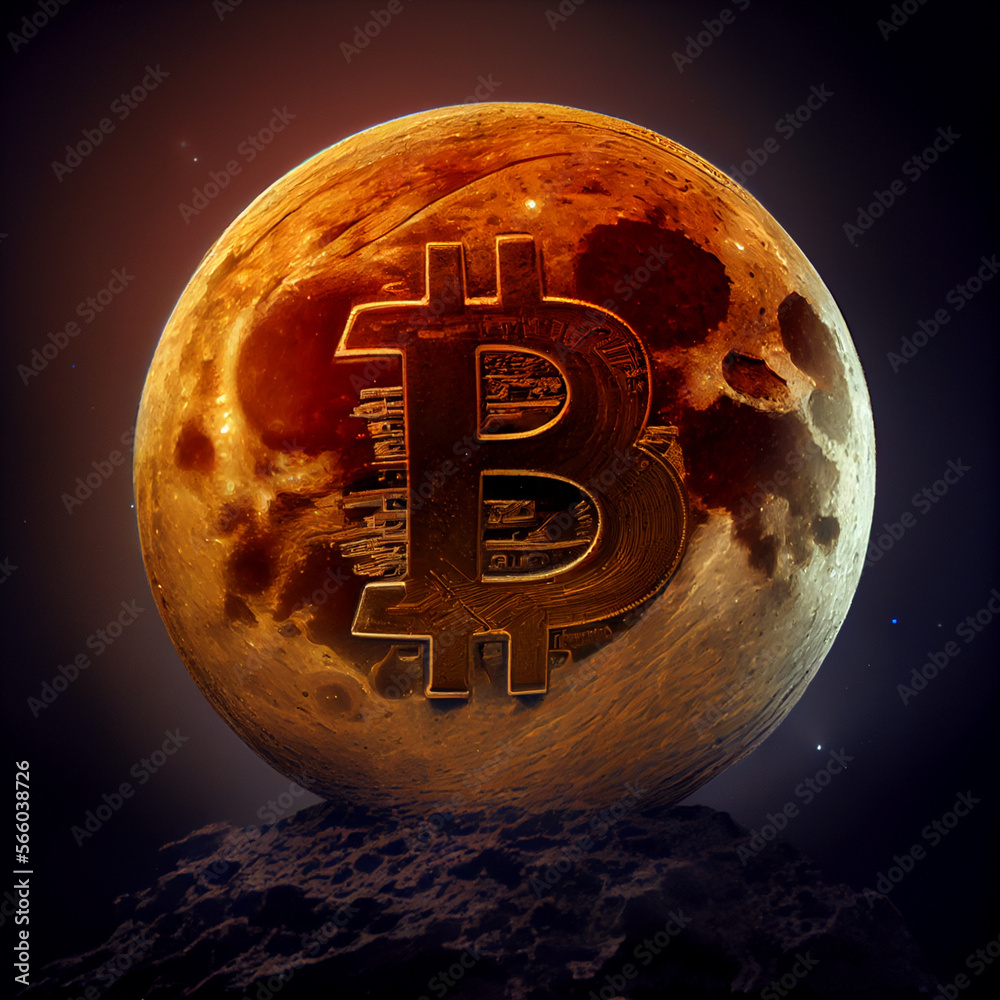 Bitcoin to the moon, bitcoin logo in full moon illustration background  Stock Illustration | Adobe Stock