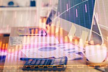 Aufkleber - Double exposure of forex chart and work space with computer. Concept of international online trading.