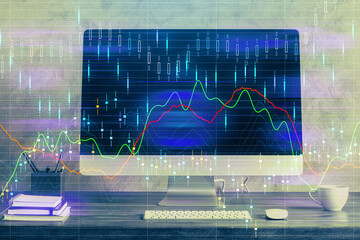 Aufkleber - Double exposure of forex chart and work space with computer. Concept of international online trading.