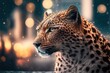 Leopard in town buildings on the background generative ai