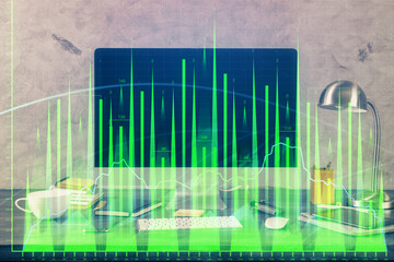Aufkleber - Double exposure of forex chart and work space with computer. Concept of international online trading.