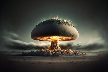 Powerful explosion in shape of nuclear mushroom cloud Generative AI