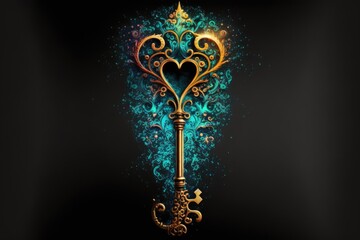 Wall Mural - Magic key to fantasy world, mystical key, digital illustration, Generative AI
