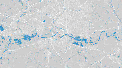 Wall Mural - Trent river map, Nottingham city, England. Watercourse, water flow, blue on grey background road map. Vector illustration.