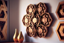 Polygonal Wall Wooden Decoration, Generative Ai