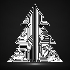 Wall Mural - Abstract technology glowing Christmas tree, neon circuit board