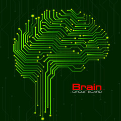 Wall Mural - Abstract technological brain with circuit board. Vector
