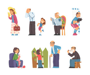 Sticker - Grandpa and Grandma Engaged in Different Activity with Grandchild Vector Illustration Set