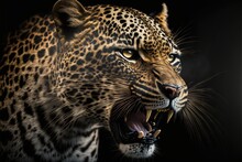 Bare Teeth Angry Wild Leopard Roar Black Background Isolated Illustration Generatiev Ai