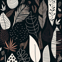  black and white seamless pattern with leaves