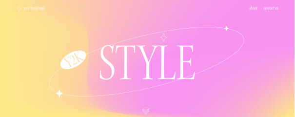 Poster - A trendy landing page with y2k aesthetics. Modern banner with blurred gradient, stylish brutalistic figures. 