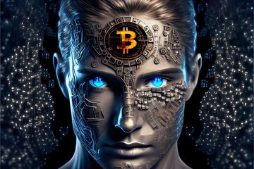 Sticker - Bitcoin beyond the future and reality. 3d rendering