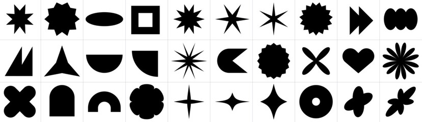 Poster - brutalismGeometric figures in the style of brutalism. Trendy geometry. Crowns and stars and daisy flowers. 