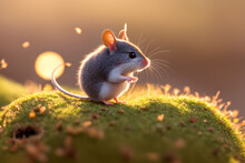 A Delicate Mouse Is Captured In The Soft Light Of Sunset, Surrounded By The Bright Colors Of The Field. AI Generated
