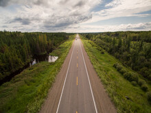 Aerial View Of Highway Through Forest, Manitoba, Canada