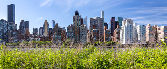 Wall Mural - Panoramic view of the crowded buildings of Midtown Manhattan as seen from Roosevelt Island in New York City