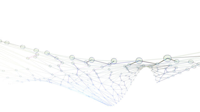 Clear glass atom structure on white background under spot light environment. Concept 3D CG of biological science, network technology and human strategy.