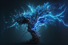 Blue Fantasy Lightning Tree Abstract