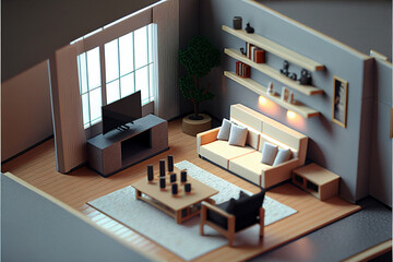 Sticker - Miniature of living room interior