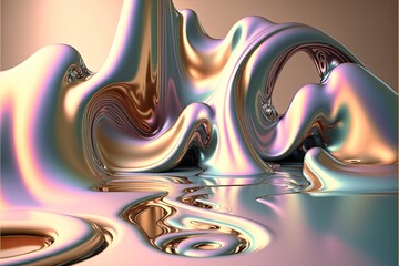 Wall Mural - spilled liquid metal effect background in pastel colors, generative ai	