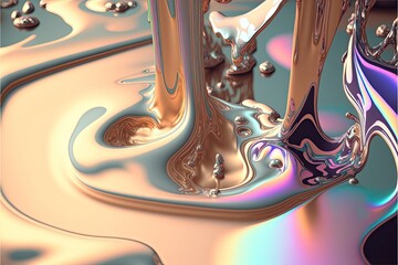 Wall Mural - spilled liquid metal effect background in pastel colors, generative ai	