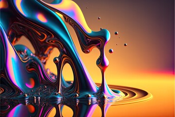 Wall Mural - spilled liquid metal effect background in bright colors, generative ai	