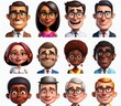 Smiling People Closeup Portrait Set Cute Cartoon Businessman Male and Female Avatars Multi-ethnic Man and Woman Faces Isolated on White Background