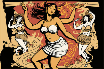 Wall Mural - Asian imagery that captures dance, gestures and other forms of artistic expression.