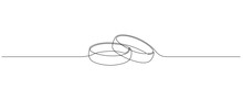 One Continuous Line Drawing Of Wedding Rings. Romantic Elegance Concept And Symbol Proposal Engagement And Love Marriage In Simple Linear Style. Editable Stroke. Outline Vector Illustration