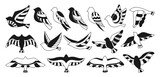 Fototapeta Koty - Bird with abstract ornaments doodle stylized set. Hand drawn linear modern trendy fowl or sparrow, dove pigeon stamp. Cute various contour glyph birds comic songbird ethnic vector graphic element