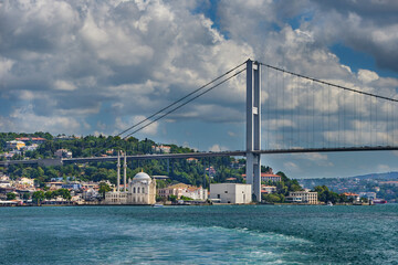 Wall Mural - Mosque Ortakoy and bridge on the shore of the Bosphorus Strait in the Besiktash area in Istanbul