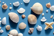 Set Of Seashells On Isolated White Background, Watercolor Illustration, Sea Clipart. Generative AI