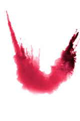 Wall Mural - Red dust explosion on white background. Freeze motion of red powder splash.