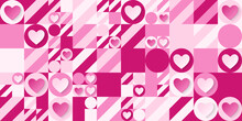Abstract Pink Love Heart With Geometric Pattern Background ,Vector Illustration