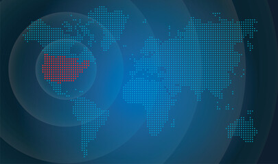 the united states world map stock illustration, dotted map in futuristic style